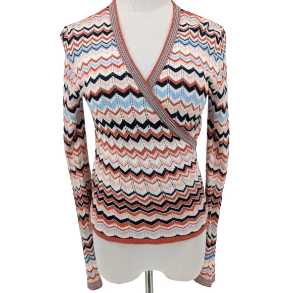 Lascana Boho Wrap Cardigan Chevron Knit Indie Retro 90s Style Multi Print 4/6 - Picture 2 of 10